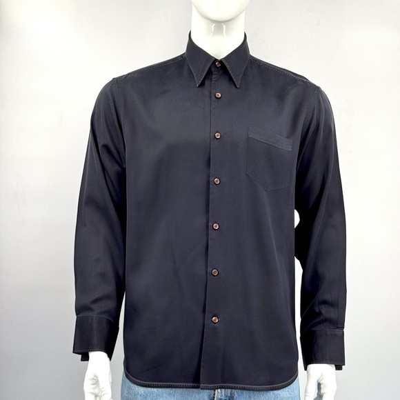 Tommy Bahama Black Silk Blend Long Sleeve Shirt - Picture 1 of 7